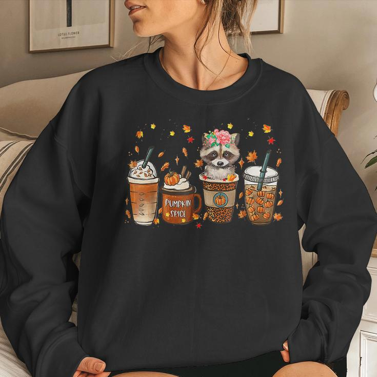 Fall Coffee Pumpkin Spice Latte Iced Autumn Raccoon Women Sweatshirt Gifts for Her