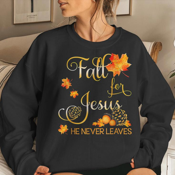 Fall For Jesus He Never Leaves Autumn Christian Prayers Women Sweatshirt Gifts for Her
