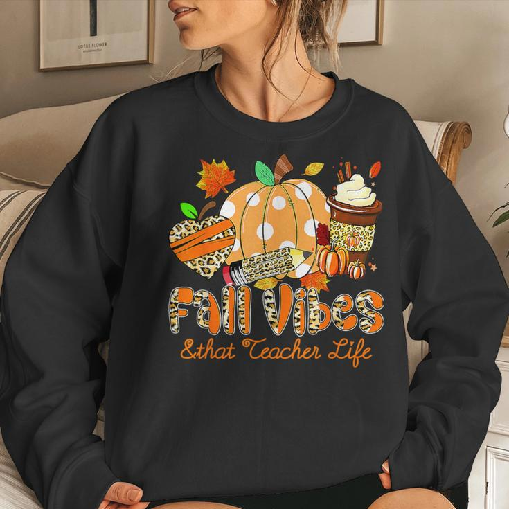 Fall Vibes & That Teacher Life Apple Pencil Pumpkin Fall Women Sweatshirt Gifts for Her