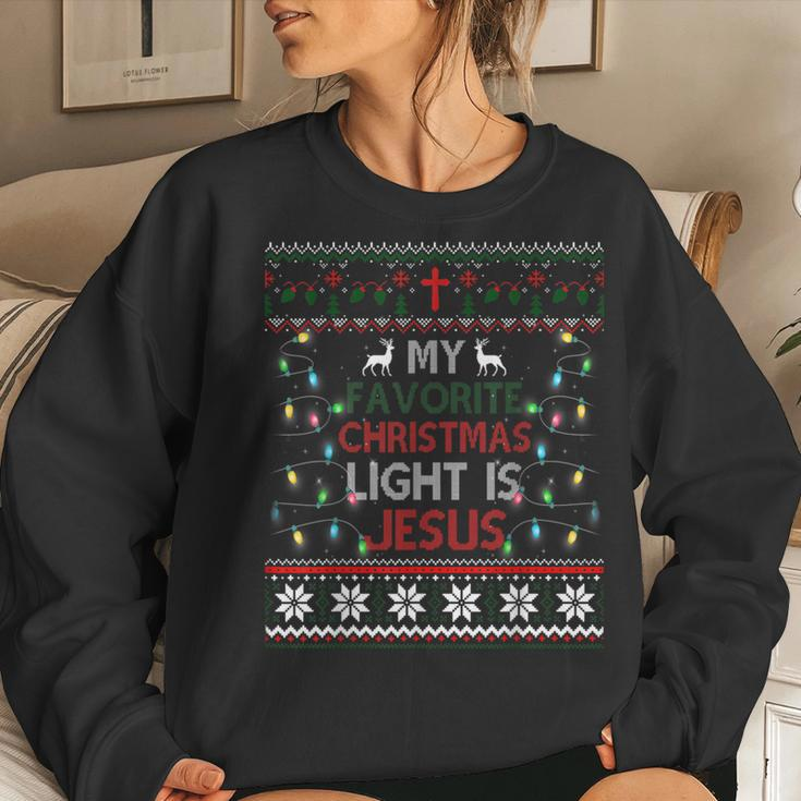 My Favorite Christmas Light Is Jesus Christian Ugly Sweater Women Sweatshirt Gifts for Her