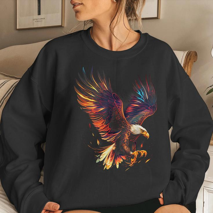 Fiery Bald Eagle Graphic For Men Women Boys Girls Women Crewneck Graphic Sweatshirt Gifts for Her