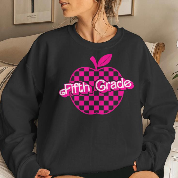 Fifth Grade Pink Checkered Apple Teacher 5Th Grade Women Sweatshirt Gifts for Her