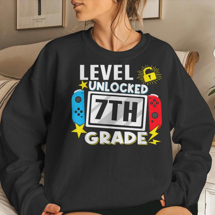 First Day Of 7Th Grade Level Unlocked Game Back To School Women Sweatshirt Gifts for Her