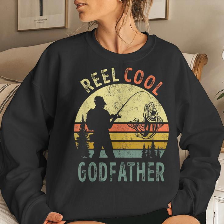 Fishing Dad Vintage Reel Cool Godfather Fathers Day Gift Women Crewneck Graphic Sweatshirt Gifts for Her