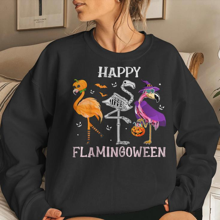 Flamingoween Halloween Pink Flamingo Costume Skeleton Witch Women Sweatshirt Gifts for Her