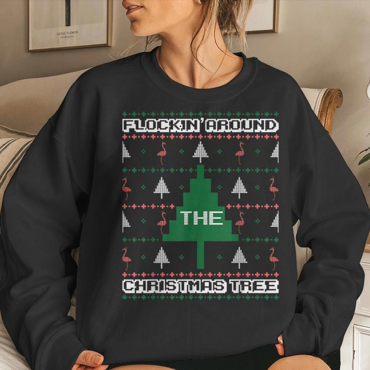 Flocking Around The Tree Flamingo Ugly Christmas Sweater Women Sweatshirt Gifts for Her
