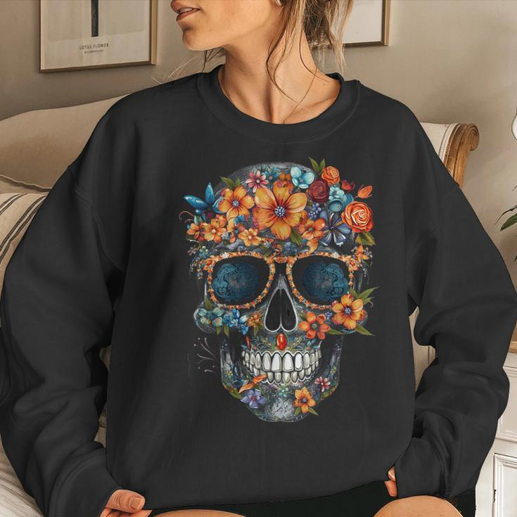 Floral Mexican Skull Day Of The Dead Dia De Muertos Women Sweatshirt Gifts for Her