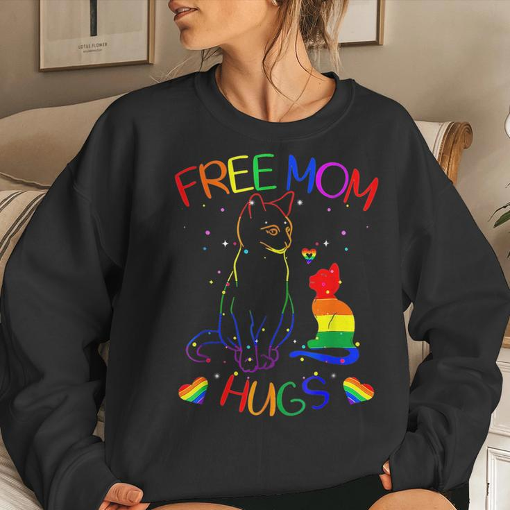Free Mom Hugs Lgbt Cat Gay Pride Rainbow Women Sweatshirt Gifts for Her