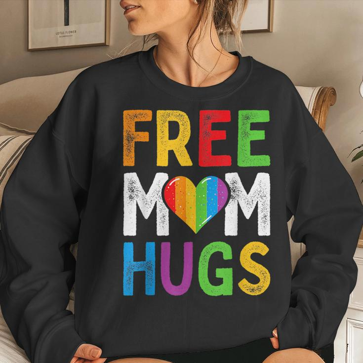Free Mom Hugs Rainbow Heart Lgbt Ally Pride Month Retro Women Sweatshirt Gifts for Her