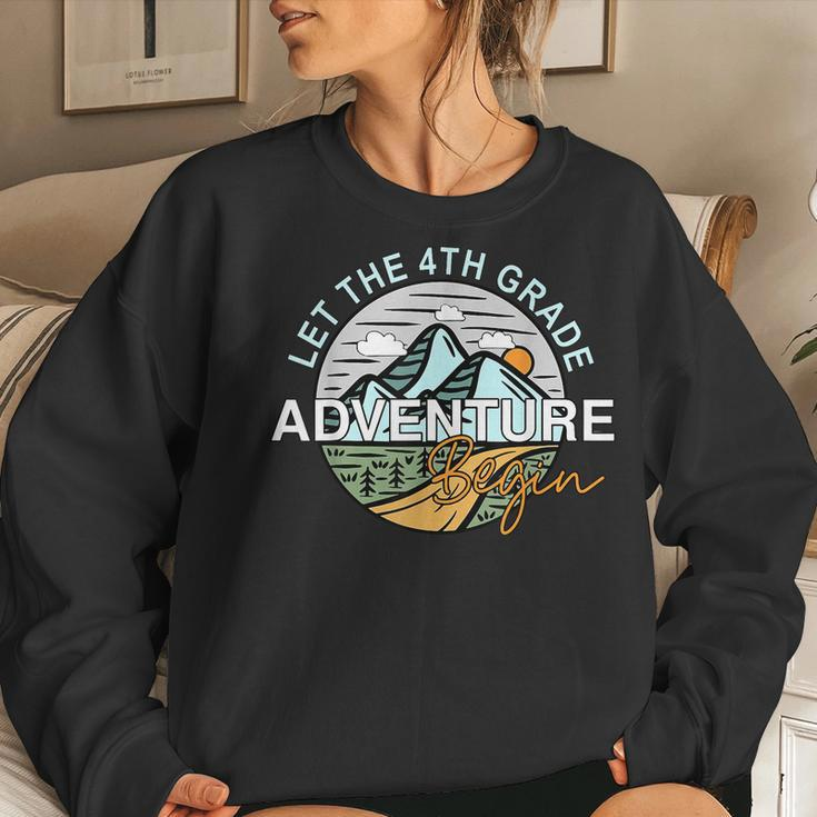 Funny Back To School Let The 4Th Grade Adventure Begin Women Crewneck Graphic Sweatshirt Gifts for Her