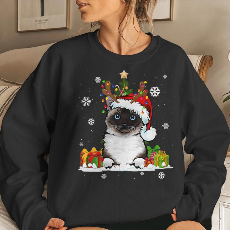 Cat Lover Cute Birman Santa Hat Ugly Christmas Sweater Women Sweatshirt Gifts for Her