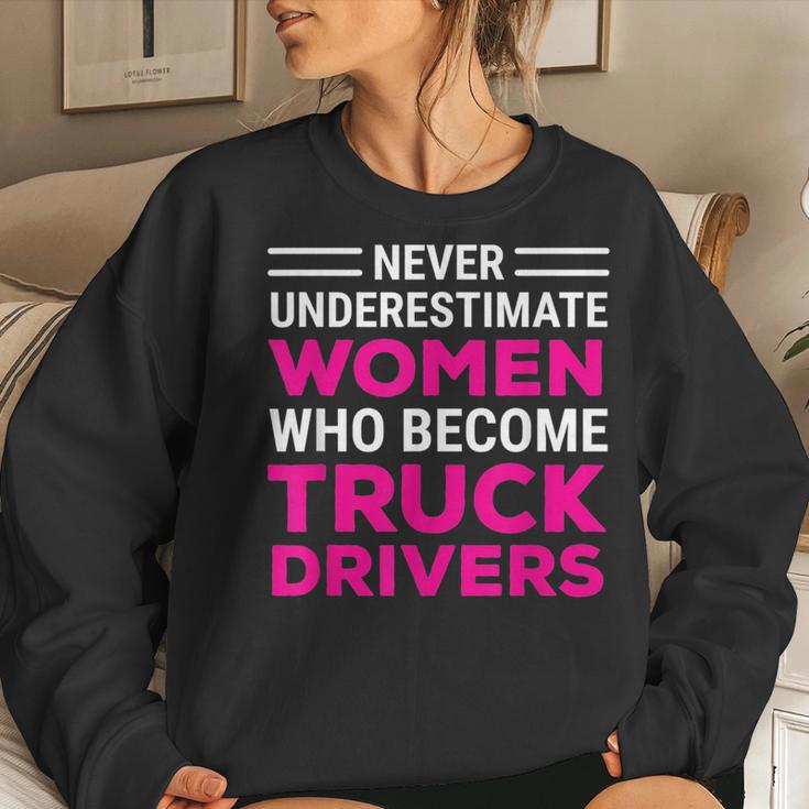 Funny Female Truck Driver Never Underestimate Women Women Crewneck Graphic Sweatshirt Gifts for Her