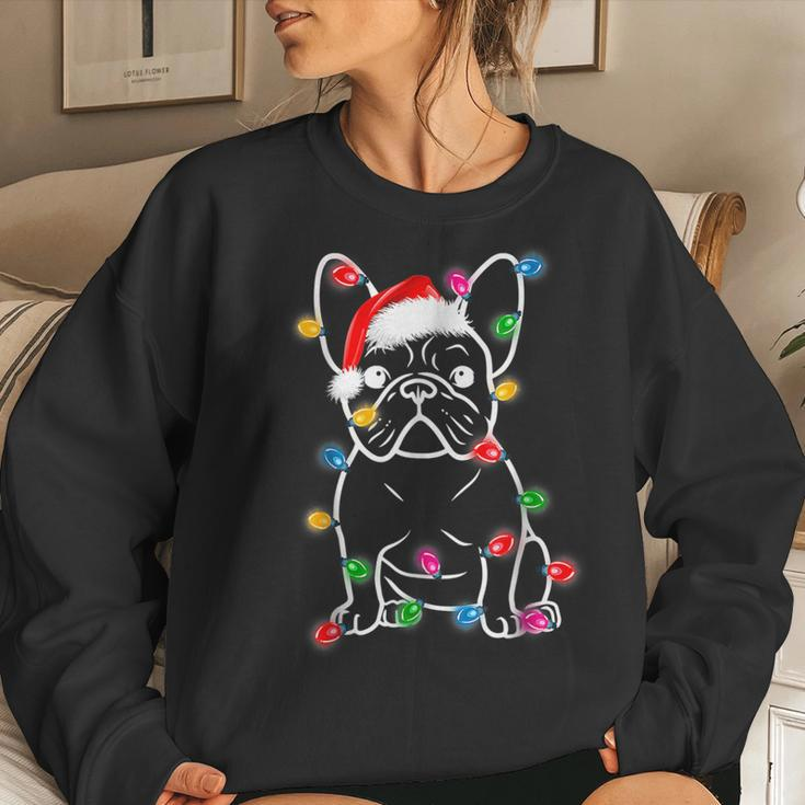 French Bulldog Dog Tree Christmas Lights Xmas Pajama Women Sweatshirt Gifts for Her