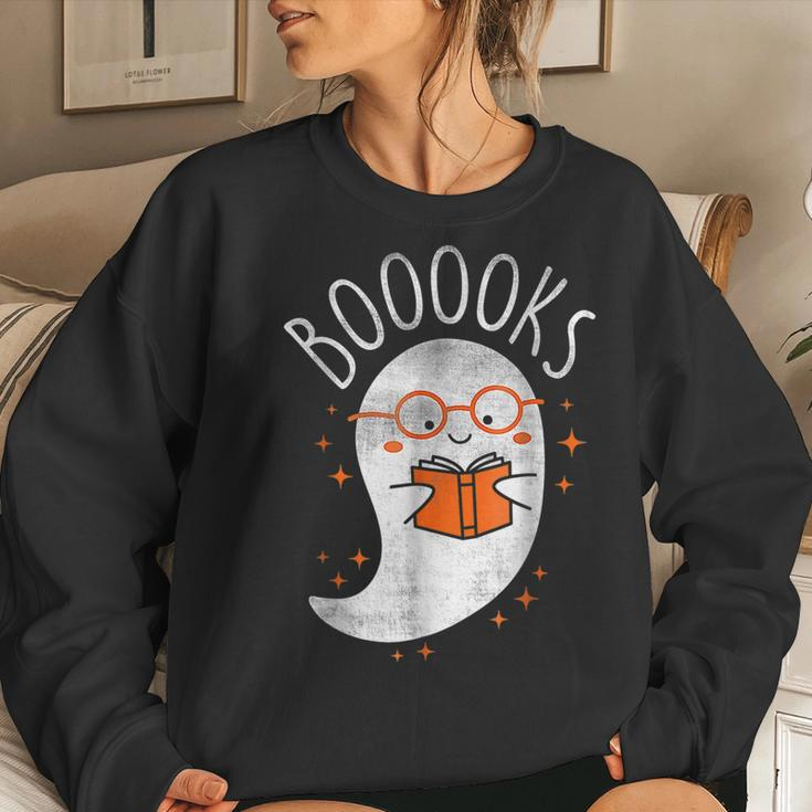 Halloween Cute Ghost Book Reading School Teacher Women Sweatshirt Gifts for Her