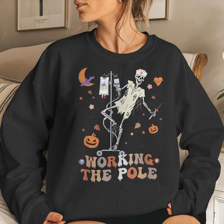 Halloween Icu Er Nurse Working The Pole Skeleton Dance Women Sweatshirt Gifts for Her