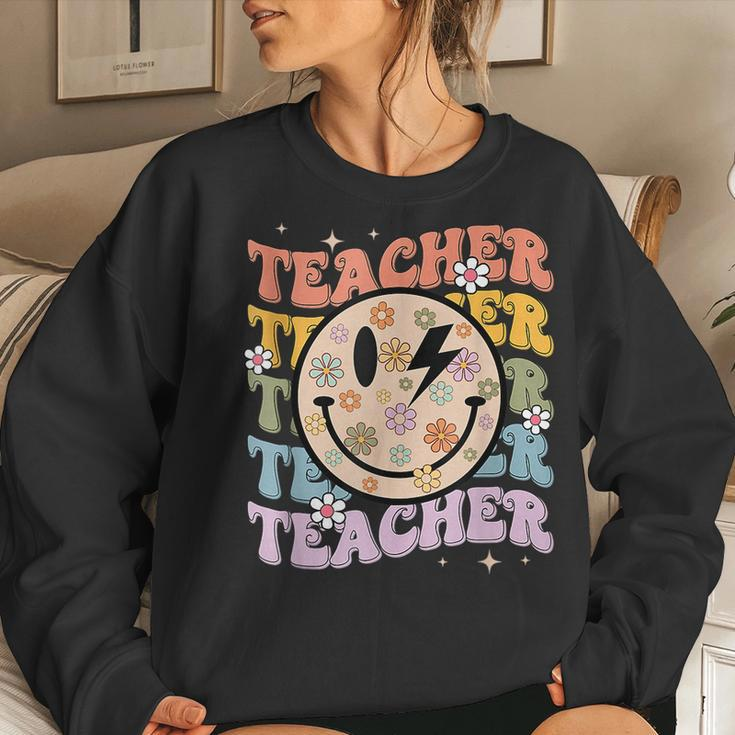 Funny Hippie Face Teacher Back To School Teachers Day  Women Crewneck Graphic Sweatshirt Gifts for Her