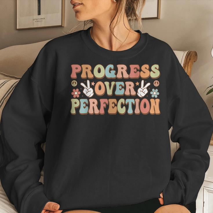 Back To School Progress Over Perfection Teacher Groovy Women Sweatshirt Gifts for Her
