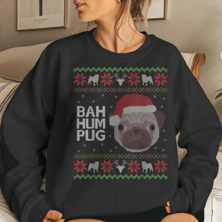 Ugly Sweater Christmas Bah Hum Pug Dog Women Sweatshirt Gifts for Her