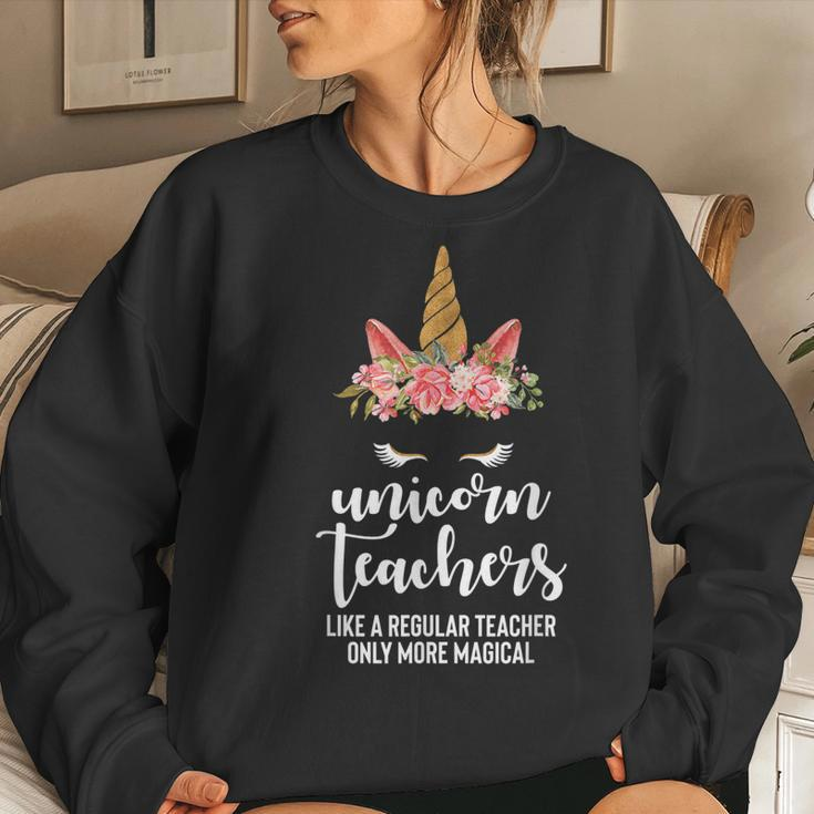 Funny Unicorn Teachers Like Regular Teacher More Magical Women Crewneck Graphic Sweatshirt Gifts for Her