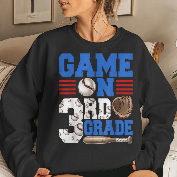 Game On 3Rd Grade With Baseball Player First Day Of School Women Sweatshirt Gifts for Her