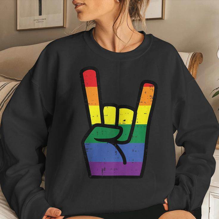 Gay Pride Rock Hand Rainbow Flag Lgbtq Rocker Boys Kids Men Women Sweatshirt Gifts for Her