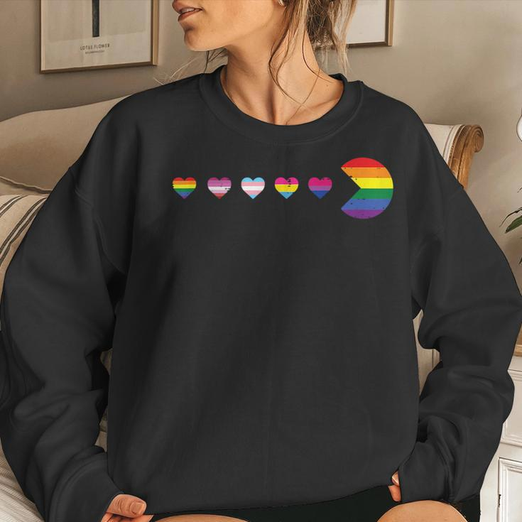 Gay Rainbow Lgbt Hearts Flag Pride Month Ally Men Women Kids Women Sweatshirt Gifts for Her