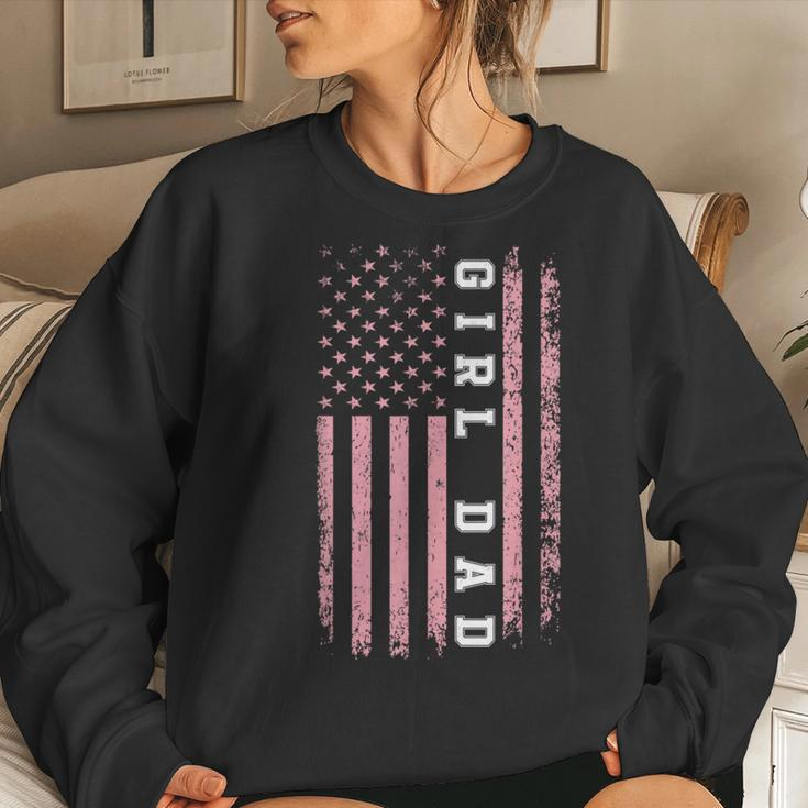 Girl Dad Pink Flag Fathers Day Men Women Vintage Women Crewneck Graphic Sweatshirt Gifts for Her