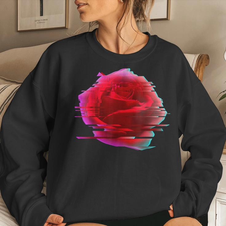 Glitch Rose Vaporwave Aesthetic Trippy Floral Psychedelic Women Sweatshirt Gifts for Her