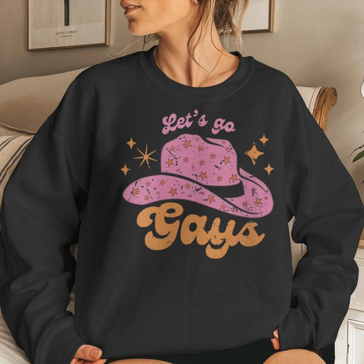 Lets Go Gays Lgbt Pride Cowboy Hat Retro Gay Rights Ally Women Sweatshirt Gifts for Her