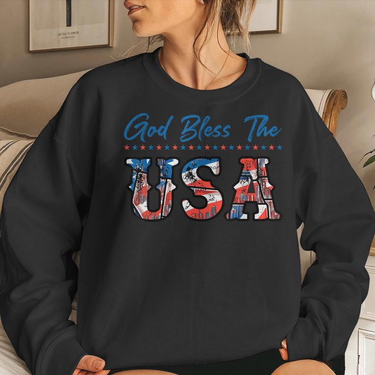 God Bless The Usa Red White Blue Flag Patriotic 4Th Of July Women Sweatshirt Gifts for Her