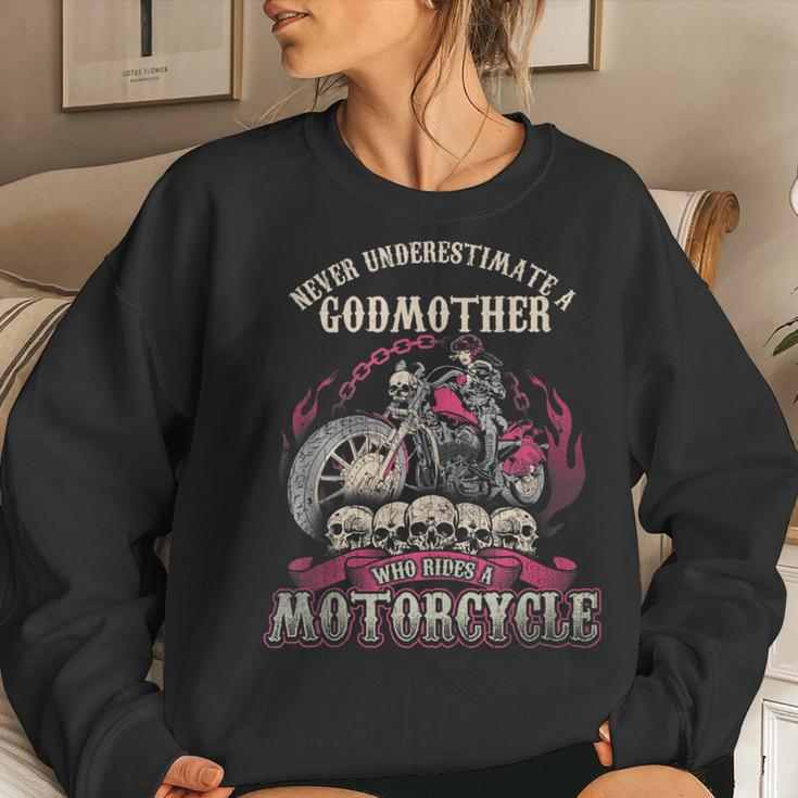Godmother Biker Chick Lady Never Underestimate Motorcycle Women Crewneck Graphic Sweatshirt Gifts for Her