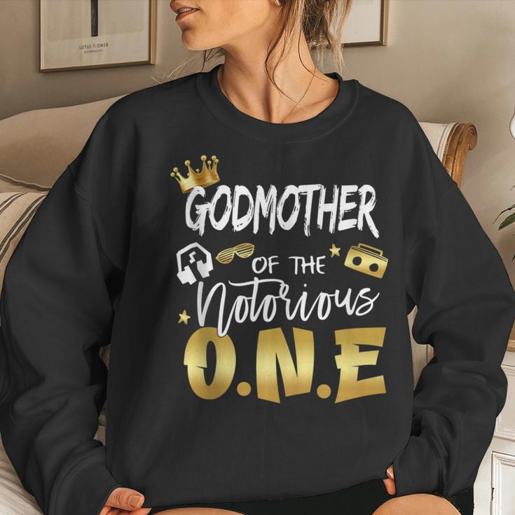 Godmother Of The Notorious One Old School 1St Birthday Women Crewneck Graphic Sweatshirt Gifts for Her