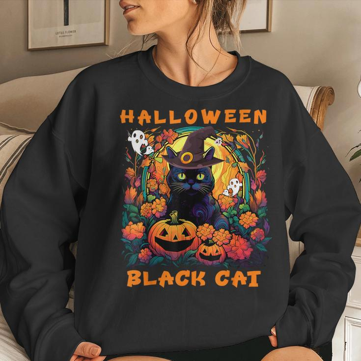 Groovy Black Cat Season Halloween Pumpkin Monster Costume Women Sweatshirt Gifts for Her