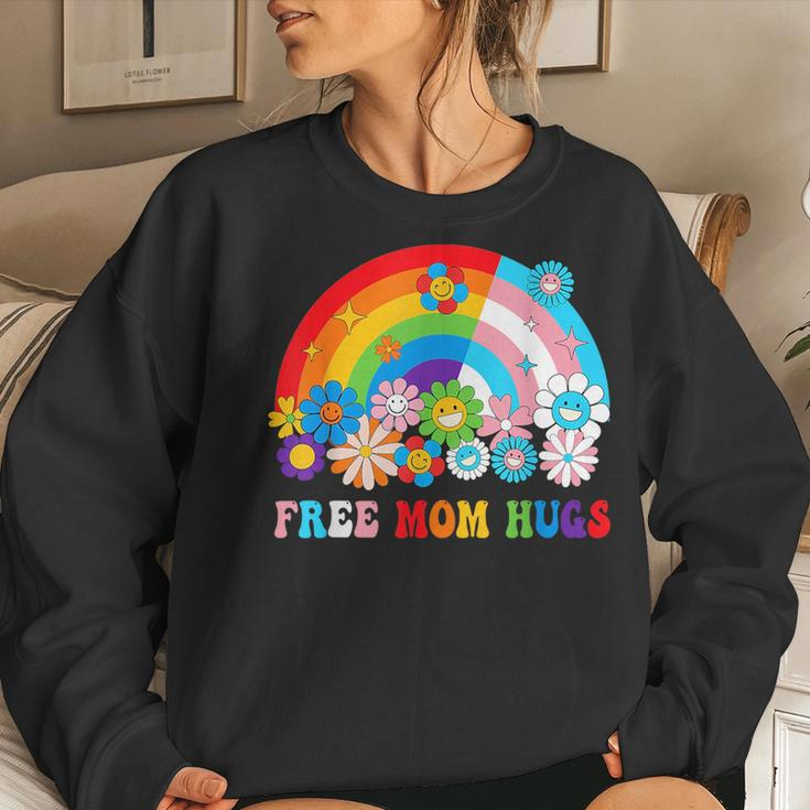 Groovy Flower Retro Rainbow Free Mom Hugs Lgbtq Pride Month Women Sweatshirt Gifts for Her