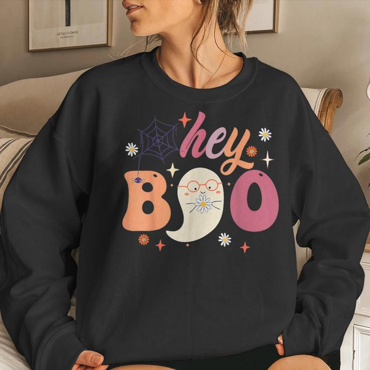 Groovy Hey Boo Cute Ghost Halloween Spooky Season Women Sweatshirt Gifts for Her