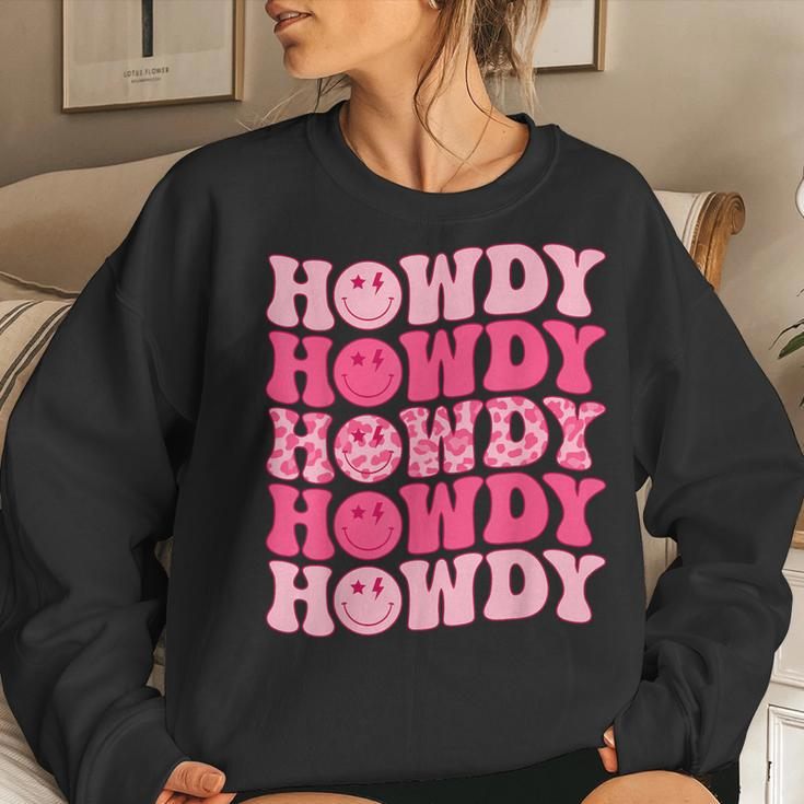Groovy Howdy Western Girl Country Rodeo Pink Cowgirl Retro Women Sweatshirt Gifts for Her