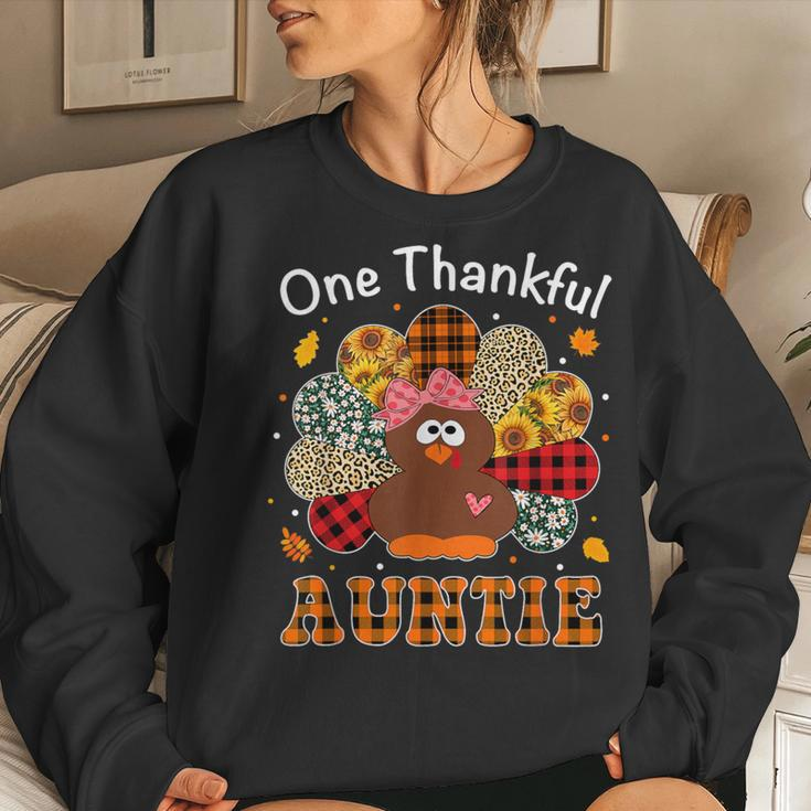 Groovy One Thankful Auntie Leopard Turkey Thanksgiving Women Sweatshirt Gifts for Her