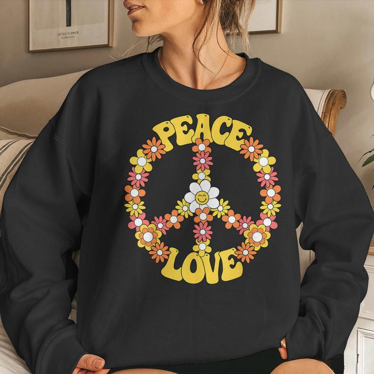 Groovy Peace Hippie Love Sign Love Flower World Peace Day Women Sweatshirt Gifts for Her