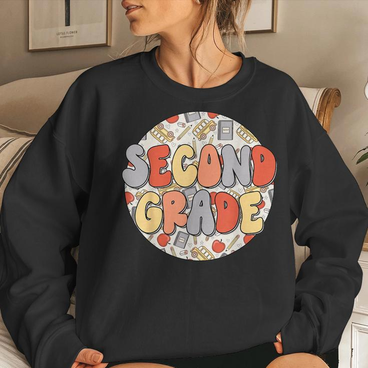 Groovy Second Grade Vibes Retro Teachers Kids Back To School Women Crewneck Graphic Sweatshirt Gifts for Her