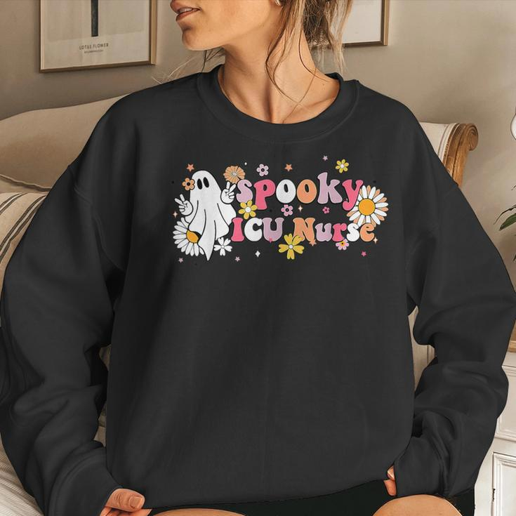 Groovy Spooky Icu Nurse Cute Ghost Halloween Nursing Women Sweatshirt Gifts for Her