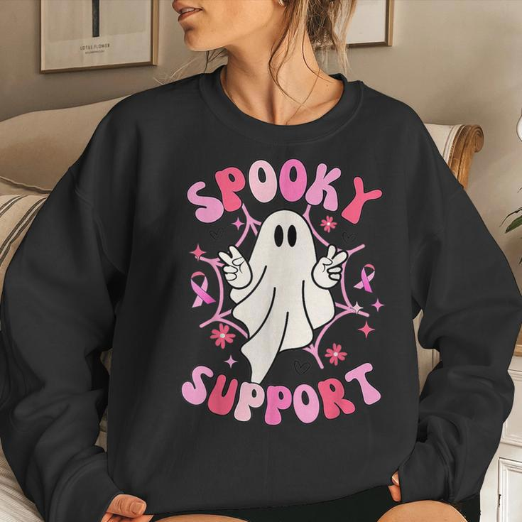 Groovy Spooky Support Squad Breast Cancer Ghost Halloween Women Sweatshirt Gifts for Her