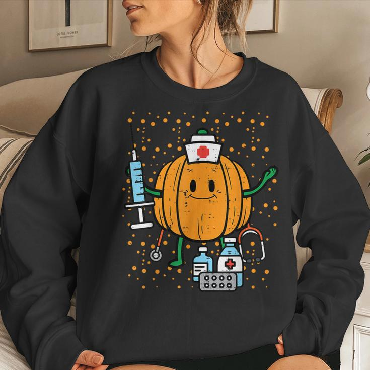 Halloween Nurse Pumpkin Nursing Scrub Top Costume Women Sweatshirt Gifts for Her