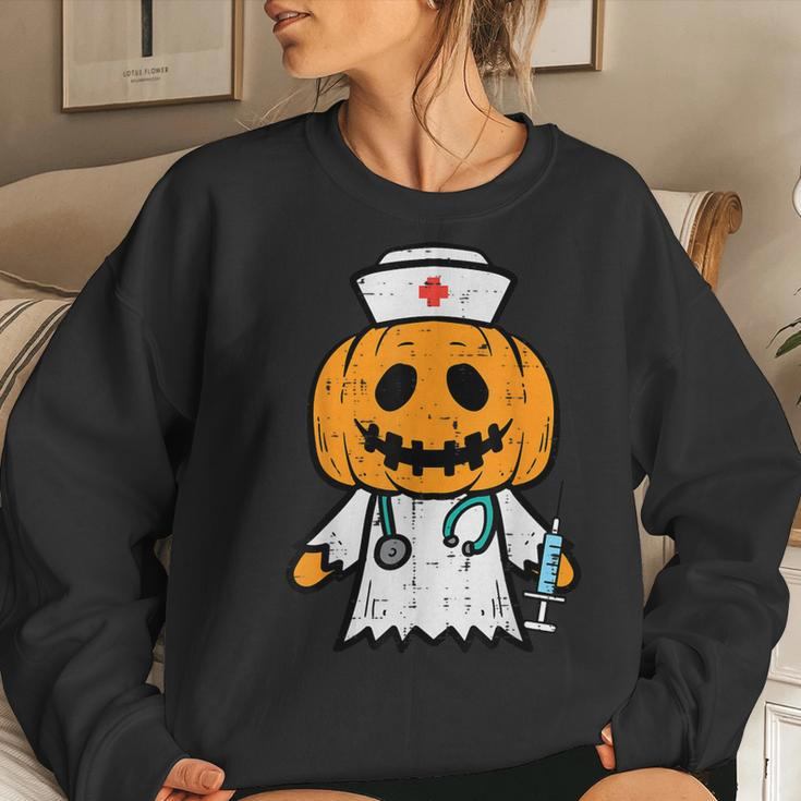 Halloween Pumpkin Nurse Cute Er Nicu Costume Scrub Top Women Sweatshirt Gifts for Her