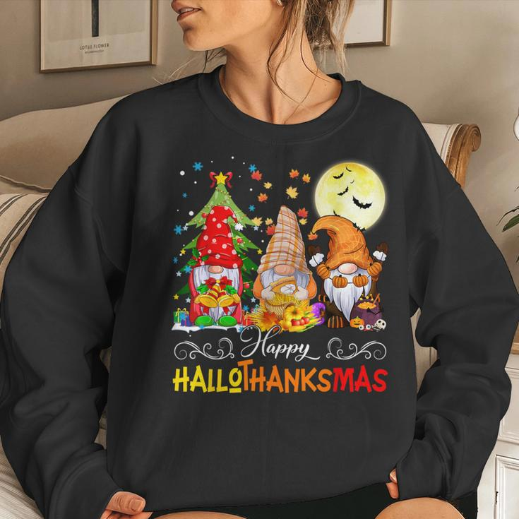 Halloween Thanksgiving Christmas Happy Hallothanksmas Gnomes Women Sweatshirt Gifts for Her