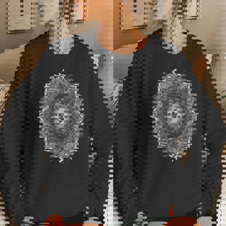 Handpan Hang Drum Mandala Black Grey White Women Sweatshirt Gifts for Her