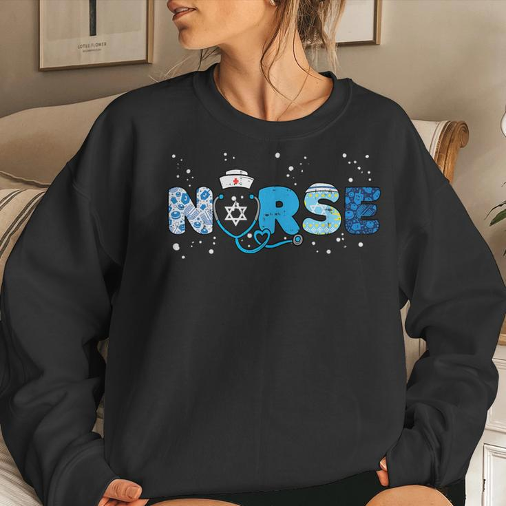 Hanukkah Nurse Chanukah Nursing Scrub Top Jewish Rn Women Women Sweatshirt Gifts for Her