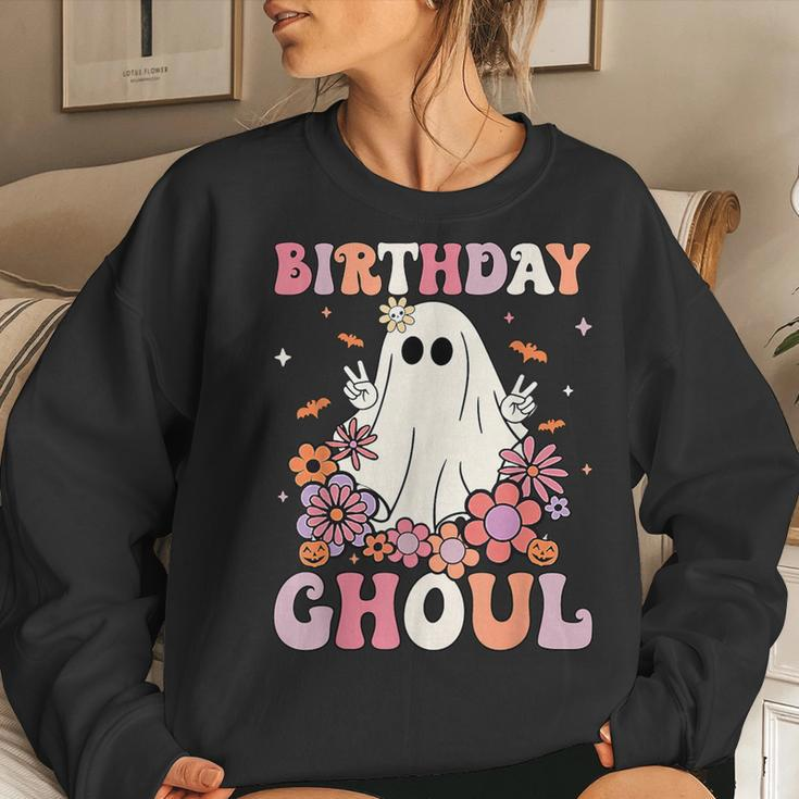 Happy Birthday Ghoul Retro Hippie Halloween Ghost Floral Women Sweatshirt Gifts for Her