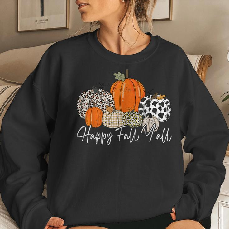 Happy Fall Y'all Pumpkin Leopard Cute Autumn Women Sweatshirt Gifts for Her
