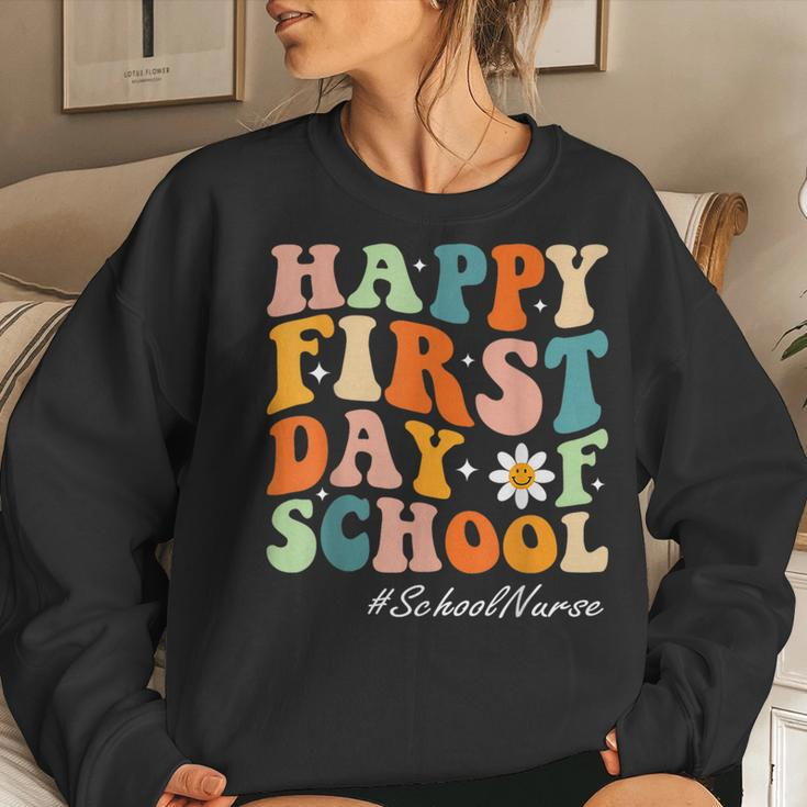 Happy First Day Of School Nurse Groovy Retro Back To School Women Sweatshirt Gifts for Her