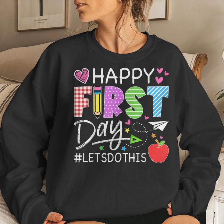 Happy First Day Lets Do This Welcome Back To School Teacher Women Crewneck Graphic Sweatshirt Gifts for Her